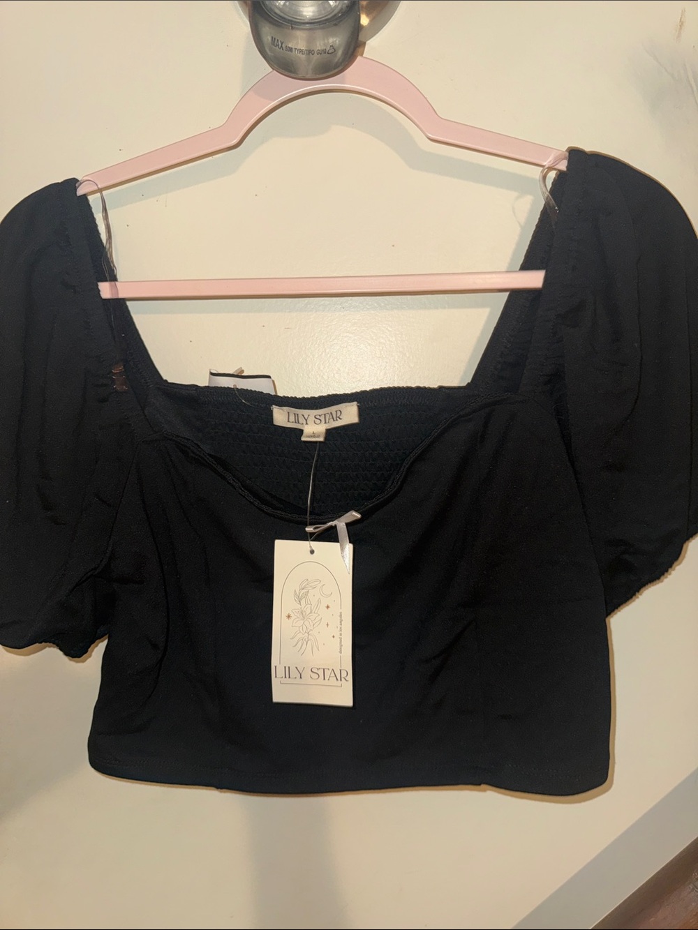 Lily Star Black Square Neck Puff Sleeve Crop Top